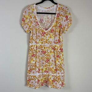 Idyllwind Floral Crochet Trim Pocketed Mini Dress‎ Size Medium